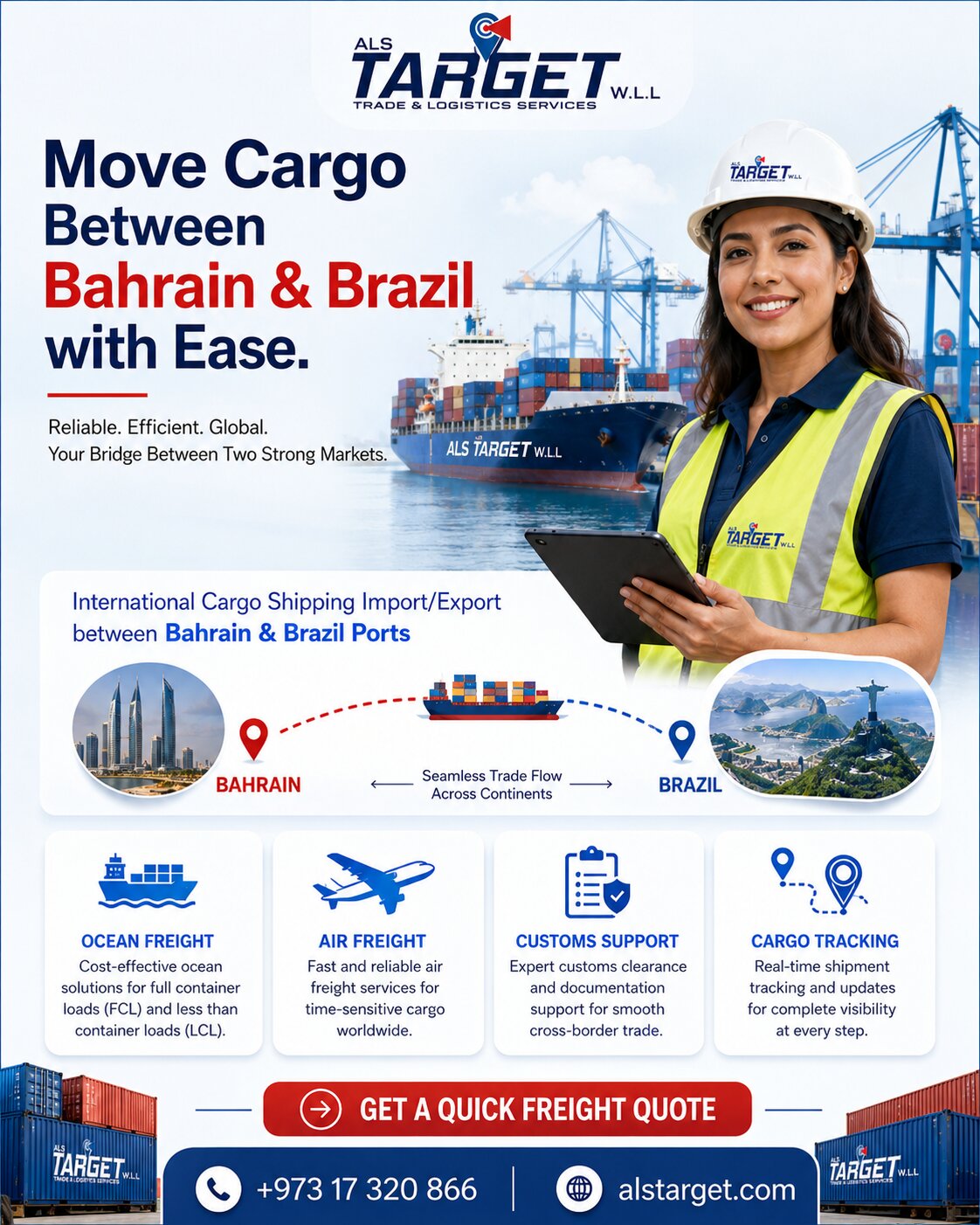 International Cargo Shipping Import/Export Between Bahrain & Brazil Ports