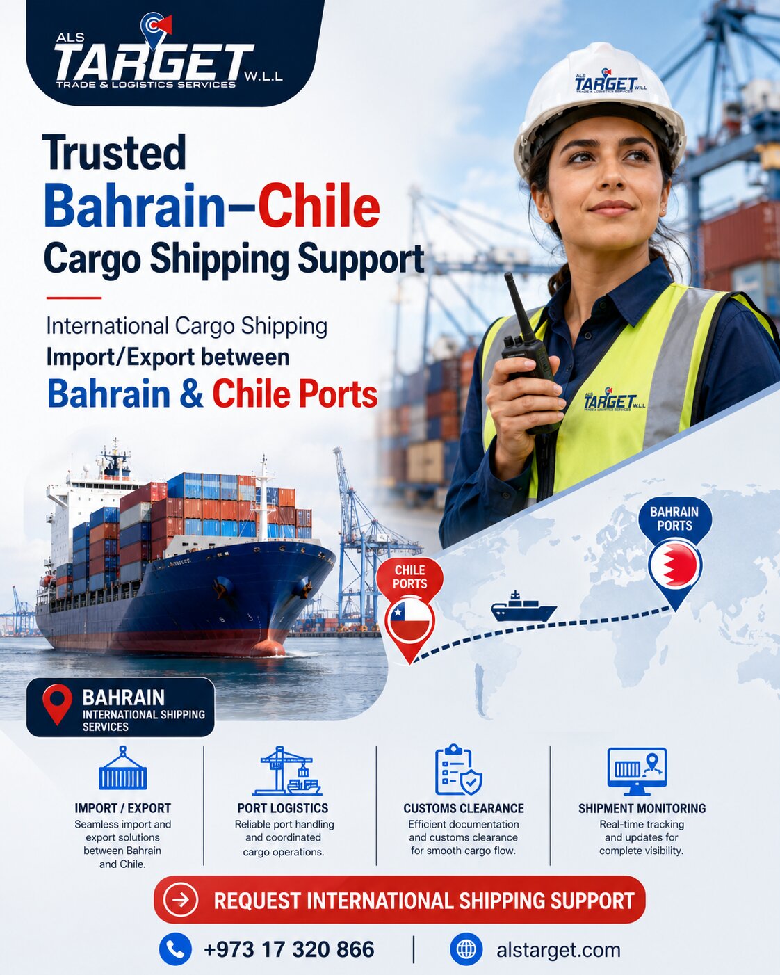 International Cargo Shipping Import/Export between Bahrain & Chile Ports