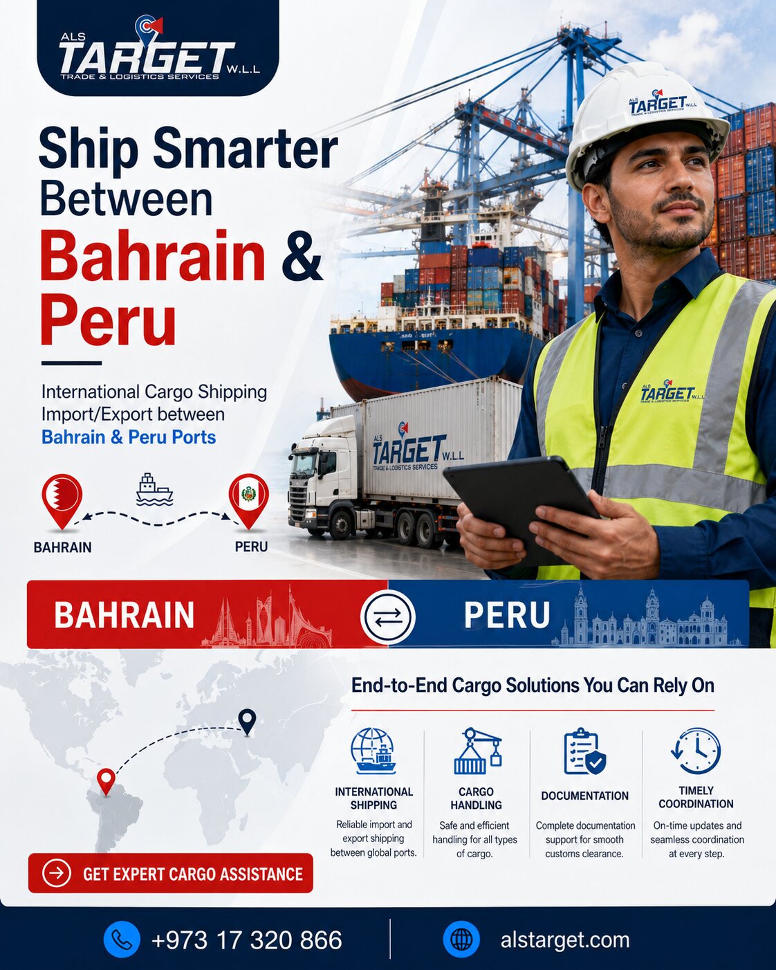 International cargo shipping between Bahrain and Peru ports