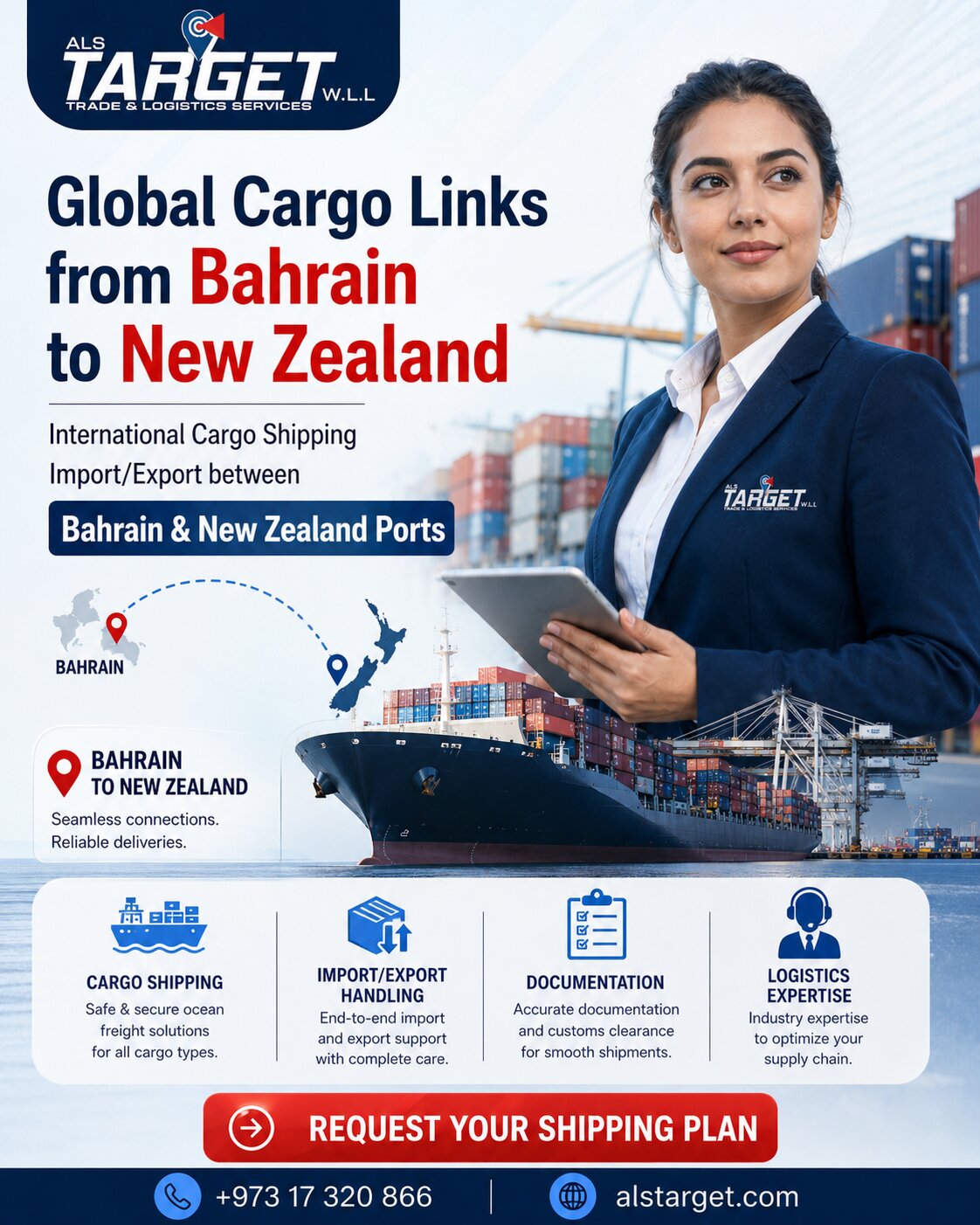 cargo shipping from Bahrain to New Zealand ports